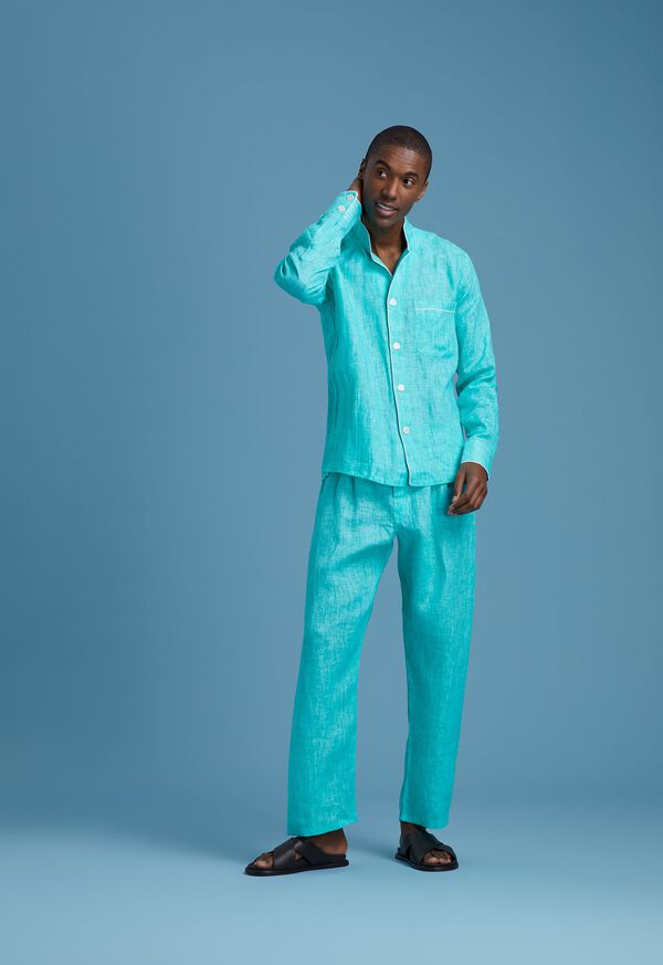 Paul Stuart Aqua Linen Pajama Set, image 1